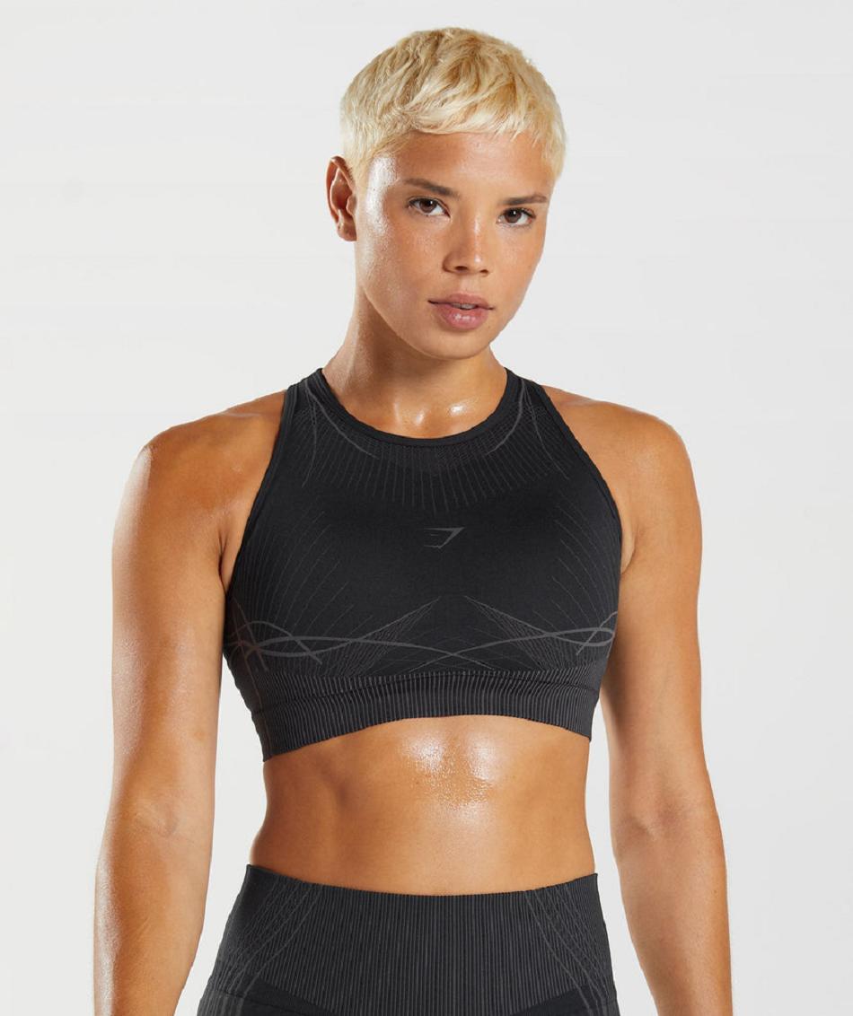 Gymshark Apex Seamless Ženske Sportski Grudnjak Crne Crne Sive | HR 3386ZUT